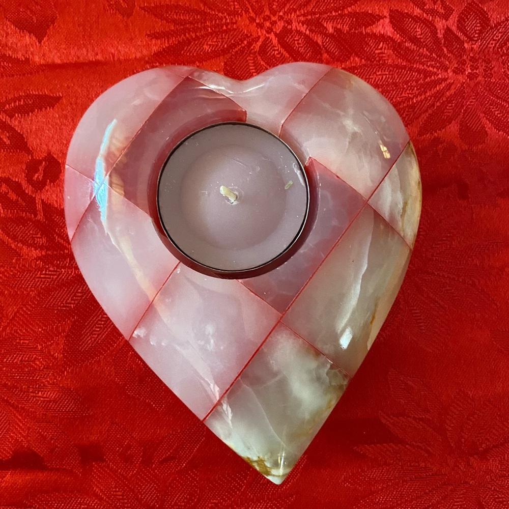 Pink Onyx Tea Light Heart Shaped Candle Holder